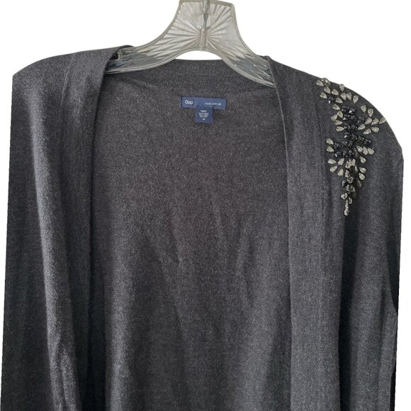GAP Women’s Embellished Shoulder Cardigan – Charcoal Gray Silk Blend – Size M - Picture 2 of 6